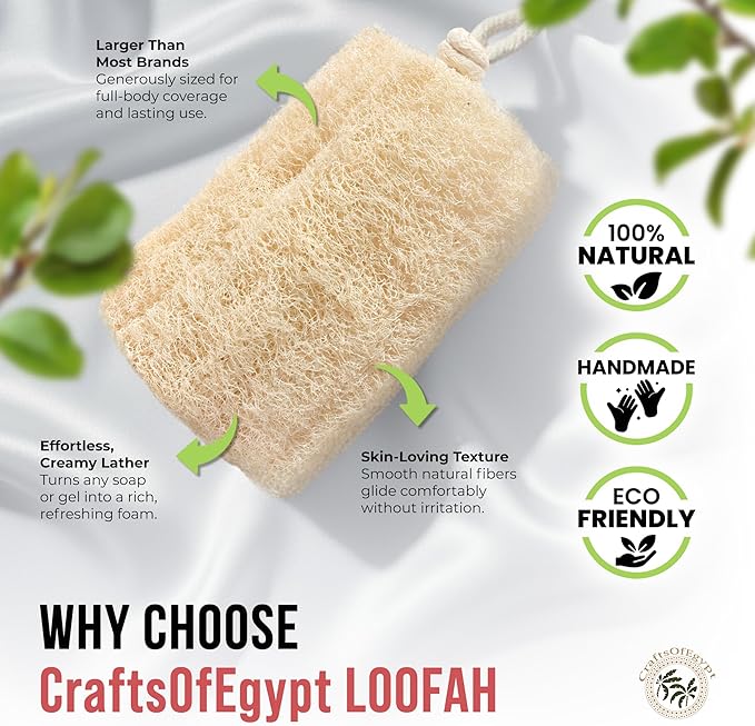 SERRENTO All Natural Loofah Sponge, Pack of 4 Real Egyptian Bath & Shower Exfoliating Loofa Scrubber Sponges for Face, Back & Body, Eco Friendly, No Toxic Chemicals, 6" x 6"