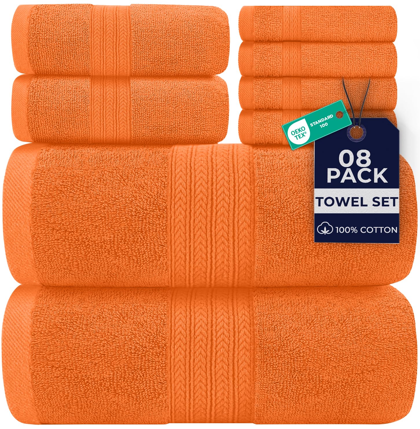 DAN RIVER 8 Piece Luxury Bath Towels for Bathroom, Towel Set, Orange