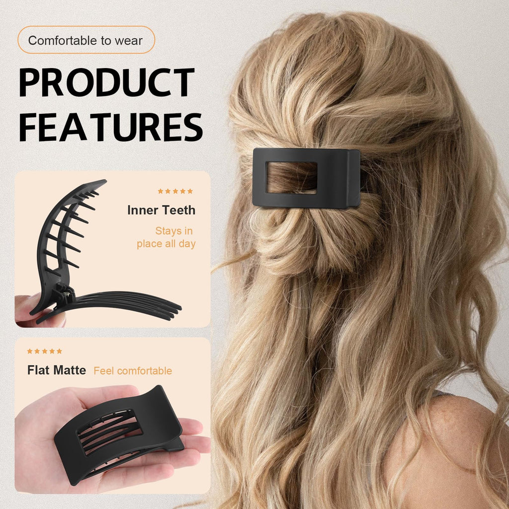 8 Pack Flat Claw Clips for Women - Matte No Slip Hair Clips for Thick & Thin Hair, Large French Claw Clips Strong Hold Styling Accessories