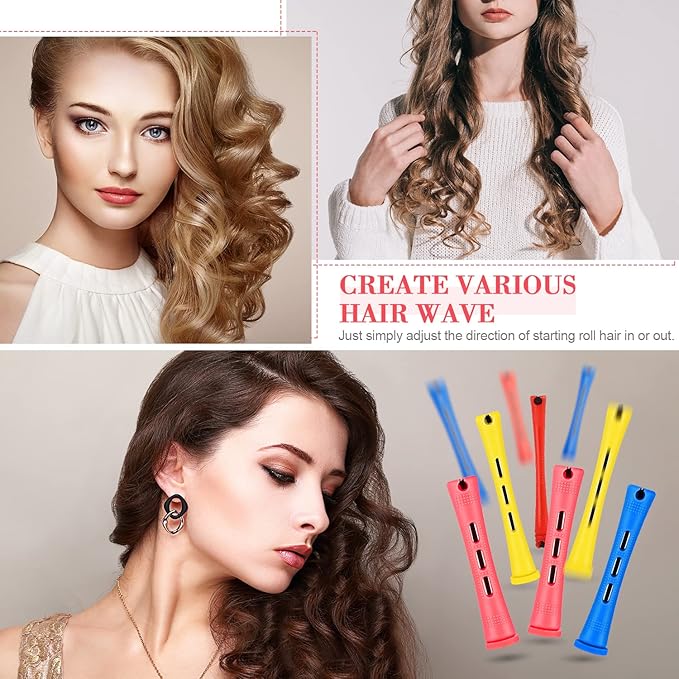 48 Pieces Hair Perm Rods Short Cold Wave Rods Plastic Perming Irons Hair Curling Rollers Curlers with Steel Pintail Comb Rat Tail Comb for Hairdressing Styling Supplies(Assorted Sizes,Multicolored)