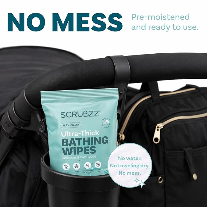 Extra Large Body Wipes for Adults Bathing No Rinse - 40 Ultra Thick Disposable Shower Wipes for Men, Women & Elderly - Great for Gym, Camping, Post Surgery