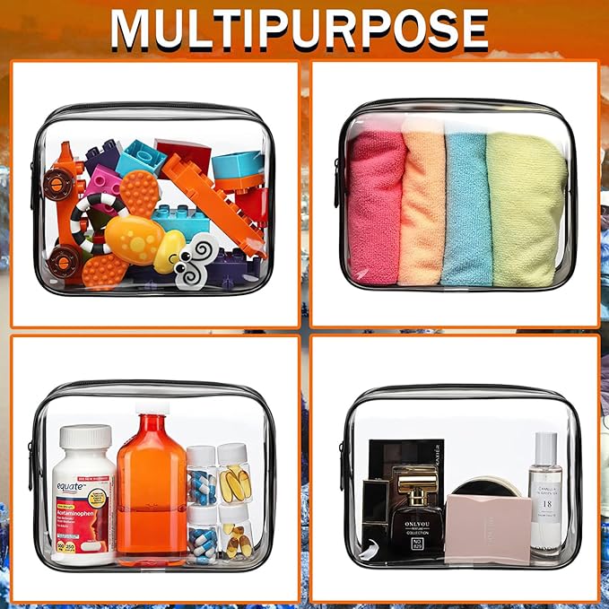YOQIVEXU 6 Pieces Clear Cosmetics Bag Bulk, TSA Approved Toiletry Bag for Travel, Zippered Clear Pouch Cosmetic Makeup Bag Waterproof Vinyl Plastic Organizer Case for Vacation Bathroom (Large)