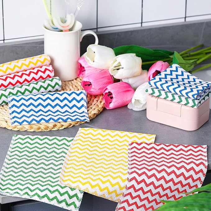Tatuo 12 Pack Korean Exfoliating Mitt & Cloth, Viscose Rayon Dead Skin Remover Washcloth, Multi Color Body Scrub Towel for Shower Spa Travel(Small,Green, Red, Yellow, Blue)