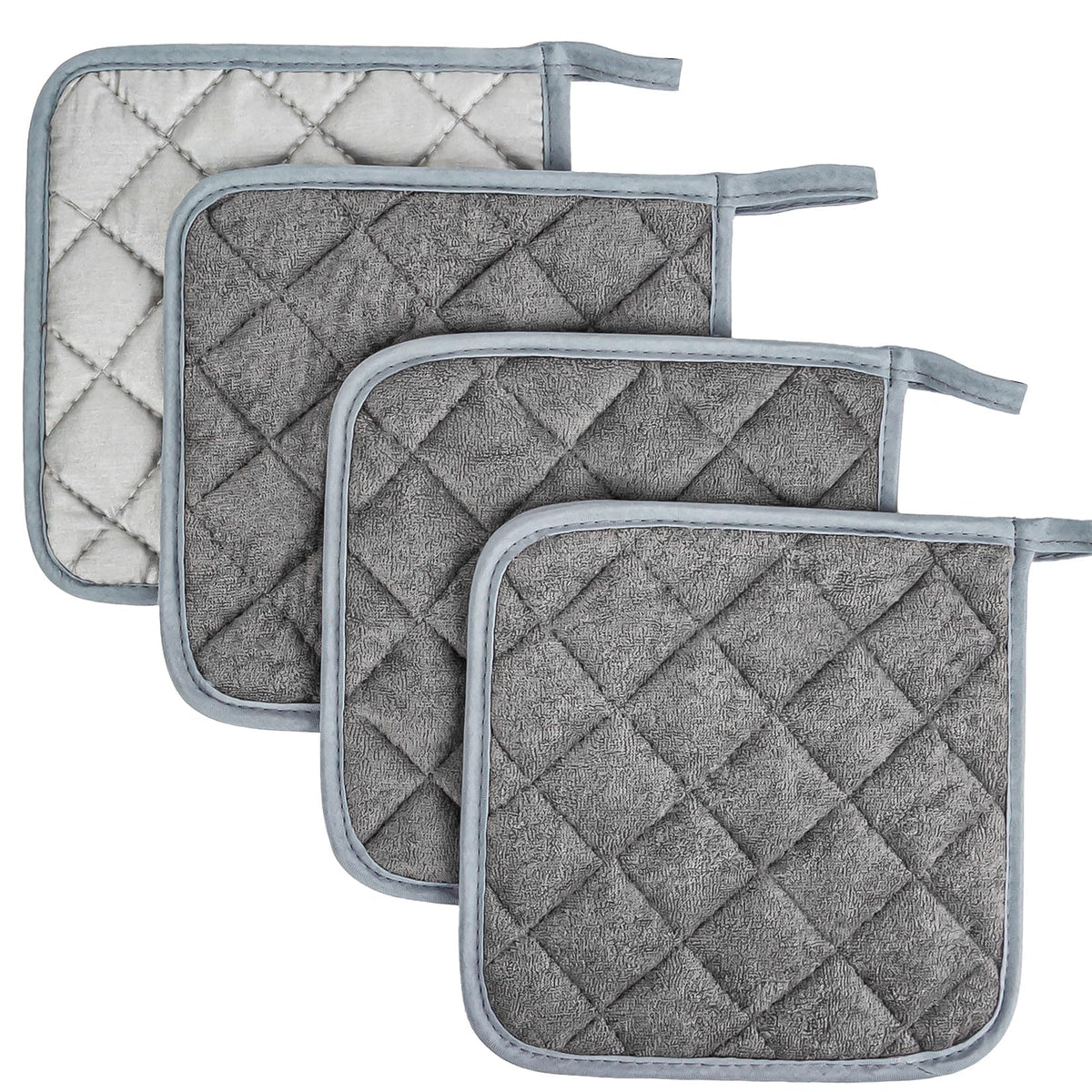MAQIHAN 4 PCS Pot Holders for Kitchen - Cotton Hot Pads for Kitchen Gray