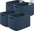 Storage Baskets for Organizing, Woven Decorative Baskets for Shelves - Books, Towels, and Clothes, Cotton Rope Toy Storage Bins, 12.7''Lx9''Wx7.8''H, Pack of 4, Blue