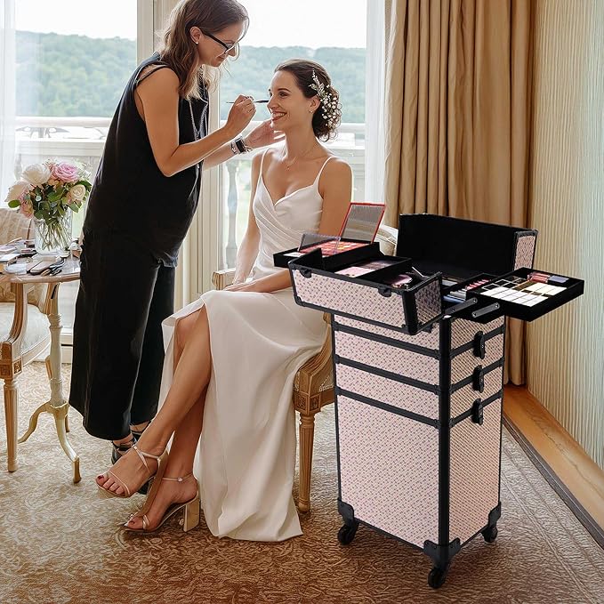 BYOOTIQUE 3-Piece Rolling Makeup Train Case on Wheels Travel Makeup Artist