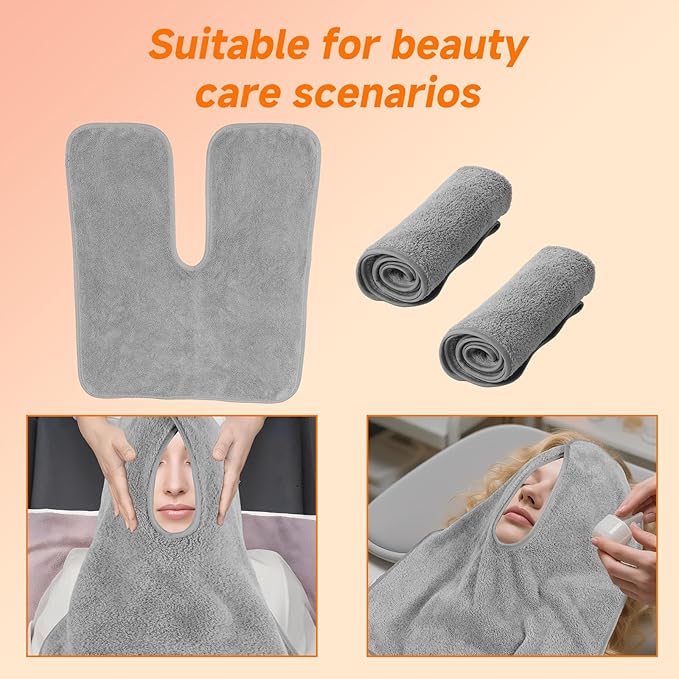3Pcs Facial Towels for Estheticians, Soft Absorbent Microfiber Soft Spa Towel for Skincare, Massage U Shaped Spa Towel(Light Grey,3Pcs)