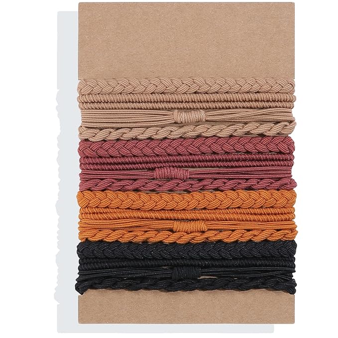 Hair Ties Bracelet Boho Ponytail Holder for Women's Thick, Thin, Long, Curly Hair - Lolalet Super Cute Soft Braided Nylon Elastics, 16 Pcs, Style A