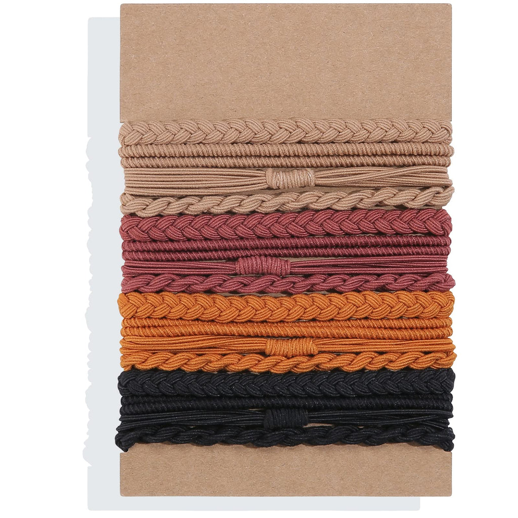 Hair Ties Bracelet Boho Ponytail Holder for Women's Thick, Thin, Long, Curly Hair - Lolalet Super Cute Soft Braided Nylon Elastics, 16 Pcs, Style A