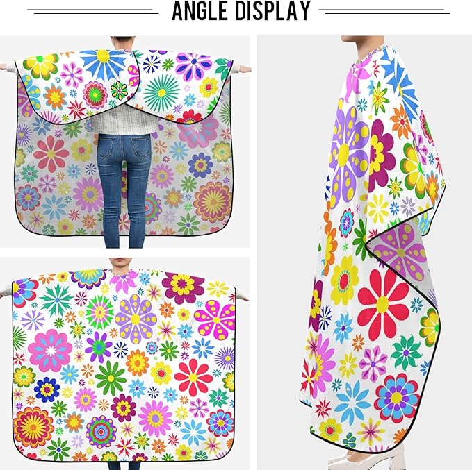 visesunny Barber Cape Colored Little Flower Polyester Hair Cutting Salon Cape Apron Anti-Static Haircut Water-Resistant Shaving Cloth Beard Shaving Bib Hairdressing Cape