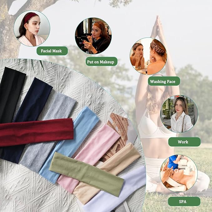 9 Pack Headbands for Women Non Slip Elastic Womens Headbands Head Bands for Women's Hair Soft Cotton Cloth Fashion Headband for Daily Workout Sports Running Yoga