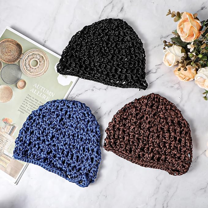 Hair Net Wrap For Sleep Women 3 PCS Sleeping Cap Drying Curly Press Hairnets Sew In Weave Bonnets Crochet Wrapping Black Mesh Snood Caps Bonnet Long Wig for Head Wrapping Cap