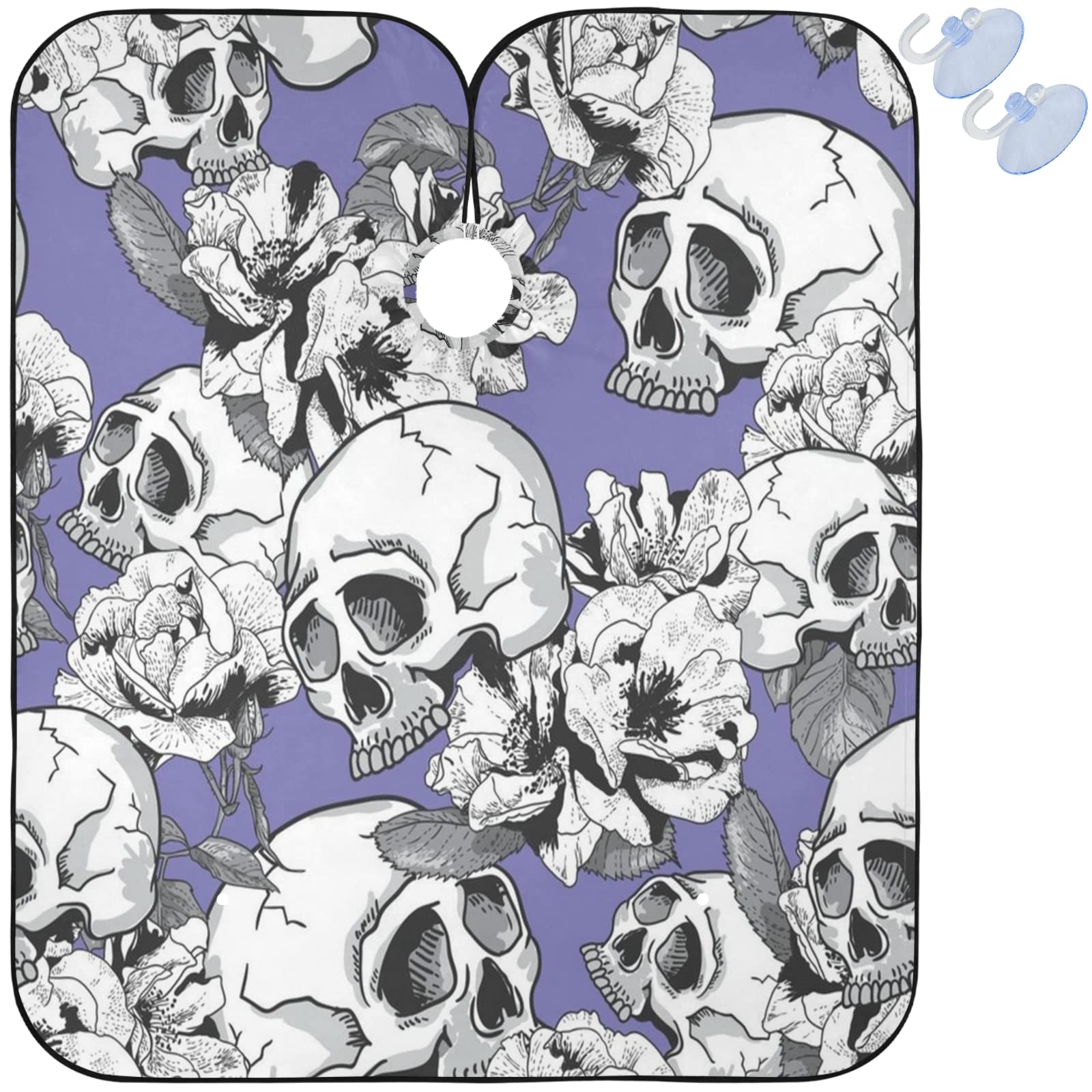 visesunny Barber Cape Purple Skull Polyester Hair Cutting Salon Cape Apron Anti-Static Haircut Water-Resistant Shaving Cloth Beard Shaving Bib Hairdressing Cape