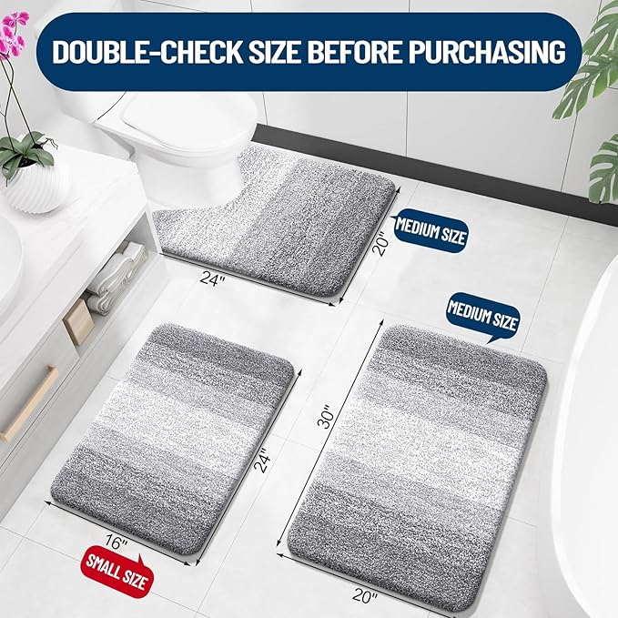 OLANLY Microfiber Bathroom Rugs Sets 3 Piece, 30"x20"+24"x16"+24"x20"