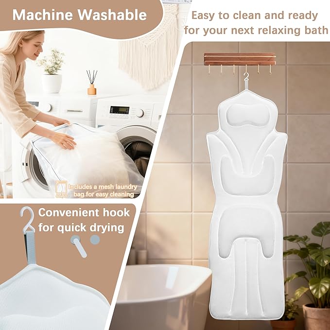 59'' Full Body Bath Pillow for Bathtub 6D Air Mesh 144 Suction Cups