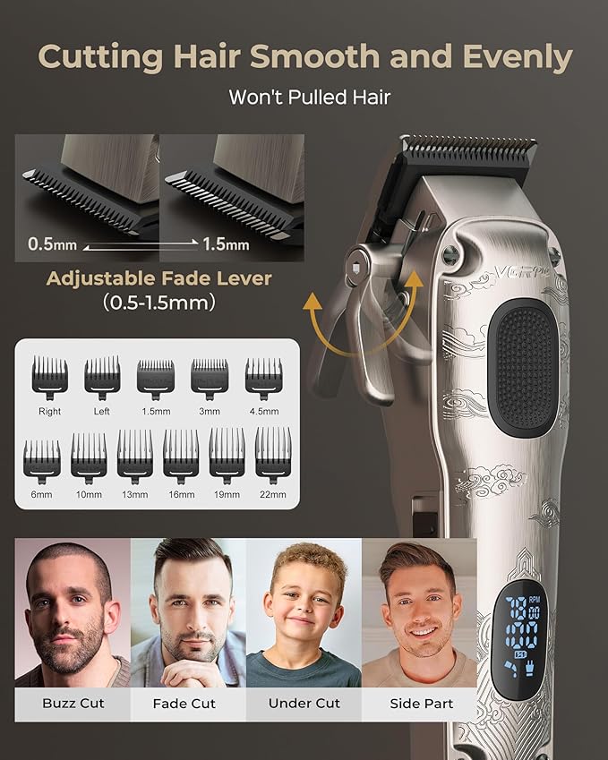 Hair Clipper & Trimmer Set for Men Professional, Waterproof Electric Razor Foil Shaver for Men Face Beard, Cordless for Hair Cutting, 4-Speed Setting, LED Battery Display, Barber or Home Use (Silver)