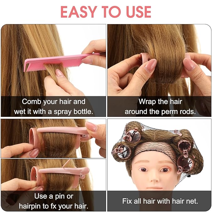 WILLBOND 141 Pcs Hair Rollers Set Include Plastic Hair Rollers with Pins and Clips (Brown)