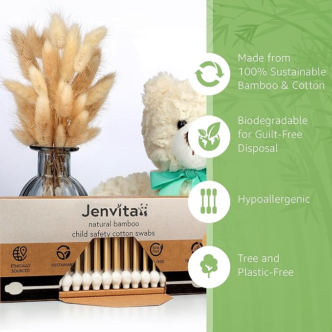 100% Bamboo Cotton Swabs for Ears (500-Pack) - Perfect for Baby & Personal Care | Double-Tipped Ear Swabs Cotton for Makeup & Cleaning | FSC Certified & Hypoallergenic, Made for All Ages & Pet