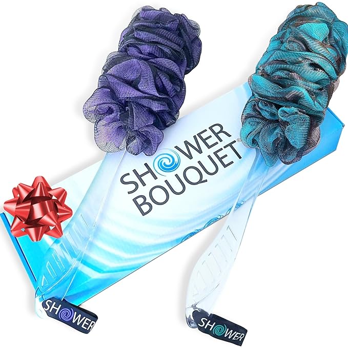 SHOWER BOUQUET Color-Charcoal Back-Loofah-with-Handle | 2-Pack Loofa Lufa