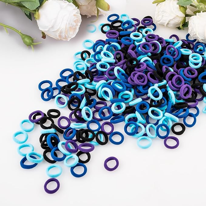 400 PCS Baby Hair Ties – No Damage Elastic Ponytail Holders, Soft Seamless Multicolor Hair Bands for Toddlers and Girls, Baby Hair Accessories (Mixed blue)