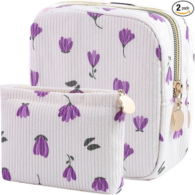 2-Pack Period Bag for Women Girls, Portable Corduroy Sanitary Napkin Storage Bag Period Pouch Small Discreet Menstrual Pouch, Sanitary Pads Bag Period Kits Tampons Holder for First Period