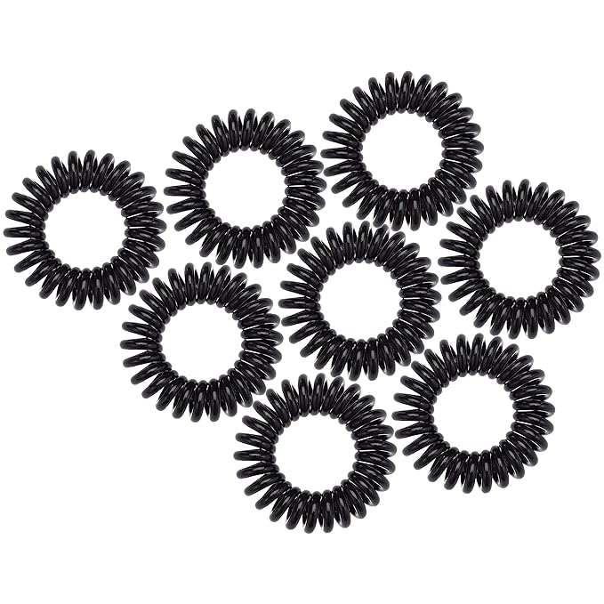 Kitsch Spiral Hair Ties for Women – Coiled Plastic Hair Ties No Damage, Ponytail Holders for Thick and Thin Hair – Creaseless and Dent-Free, Phone Cord Style - Black, 8 Pcs