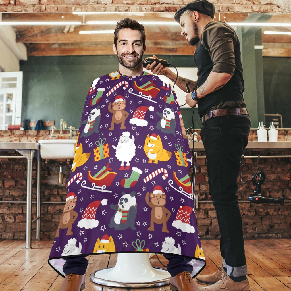 visesunny Barber Cape Christmas Funny Monkey Santa Claus Fox Sheep Polyester Hair Cutting Salon Cape Apron Anti-Static Haircut Water-Resistant Shaving Cloth Beard Shaving Bib Hairdressing Cape