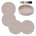 Coga Trivets for Hot Dishes, 4 Pack 7 Inch Cotton Hot Pads for Kitchen with Storage Basket, Round Pot Holders for Kitchen, Heat Resistant Mats for Countertop, Pots and Pans, Farmhouse Decor, Brown