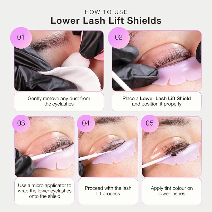 Curacoro Lower Lash Lift Shields, 4 Pcs Self-Adhesive Silicone Pads
