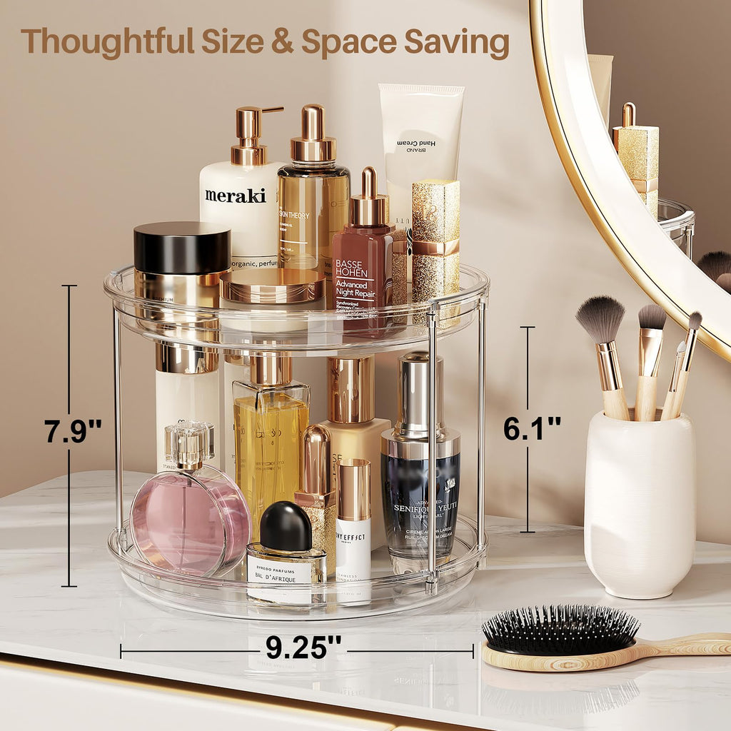 LAMU 4 Pack 2 Tier Lazy Susan Turntable Organizer 9.25'' Rotating Spice Rack Organization for Cabinet, Kitchen, Pantry, Countertop, Bathroom, Vanity, Medicine Cabinet Organizer, Clear