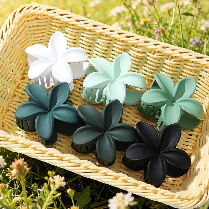 Sisiaipu Flower Hair Clips for Women 6 Pcs Hawaiian Large Claw Clips Plumeria Medium Hair Claw Clips for Thick Thin Hair Hibiscus Tropical Beach Hair Accessories for Women Girls and Girls (Green)