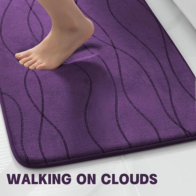 YIHOUSE Bathroom Rugs Set 3 Piece, Memory Foam Bath Mat Purple