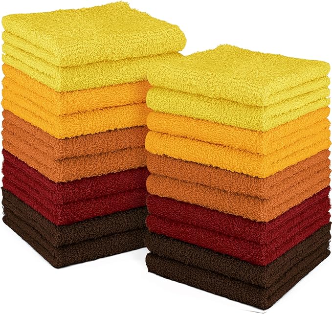 DecorRack 100% Cotton Washcloths 12x12 in, Assorted Set 1 (20 Pack)