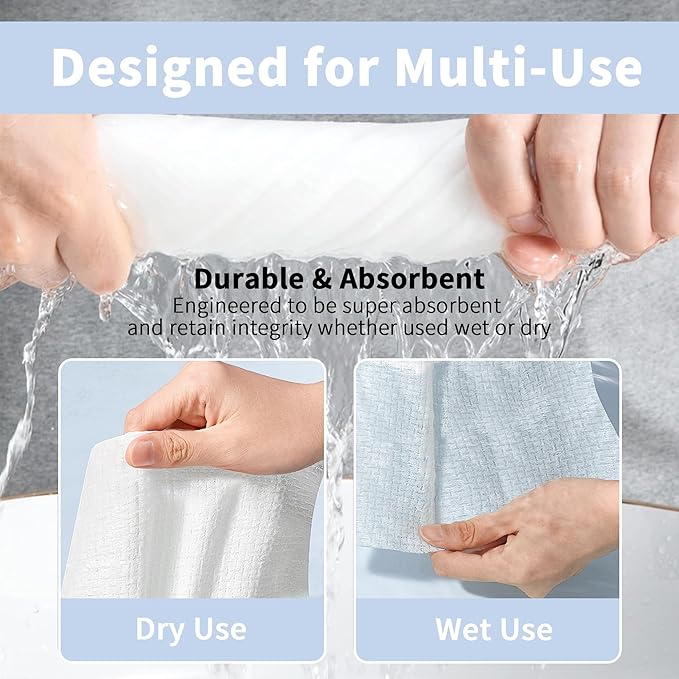 Skinsfairy Disposable Face Towels, Ultra Soft Biodegradable Dry Wipes, 50 Count 10x10'' Large Towelettes for Cleansing, Makeup Remover, Skincare, Sensitive Skin, Nursing, Travel