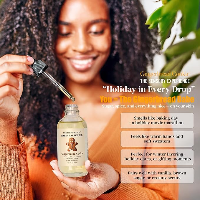 Soothing House Gingerbread Cookie Body Oil: Moisturizing Body Oil for Soft, Glowing Skin with Almond & Jojoba Oil (4 fl oz)