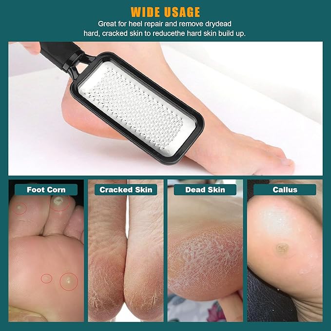 Foot File Foot Scrubber Pedicure, 2 Pcs Stainless Steel Callus Remover for Feet, Professional Foot Grater Rasp Scraper Corns Callous Removers Tool to Hard Skin Corns for Dry and Wet Fee