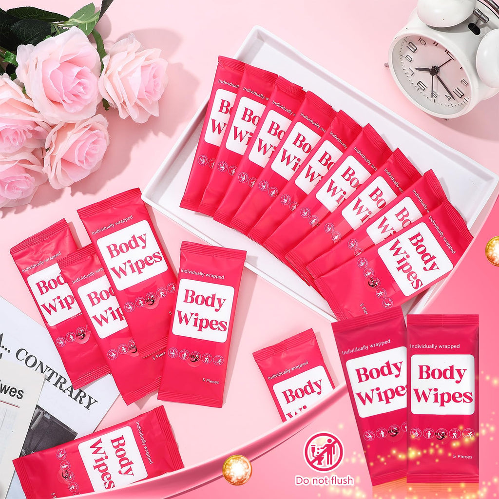Threlaco 300 Pcs 60 Pack Body Wipes for Adults Bathing No Rinse Individually Wrapped Shower Wipes Washcloth with Aloe Cleansing Body Wash Cloths Disposable Bulk Deodorant Homeless(Rose Background)