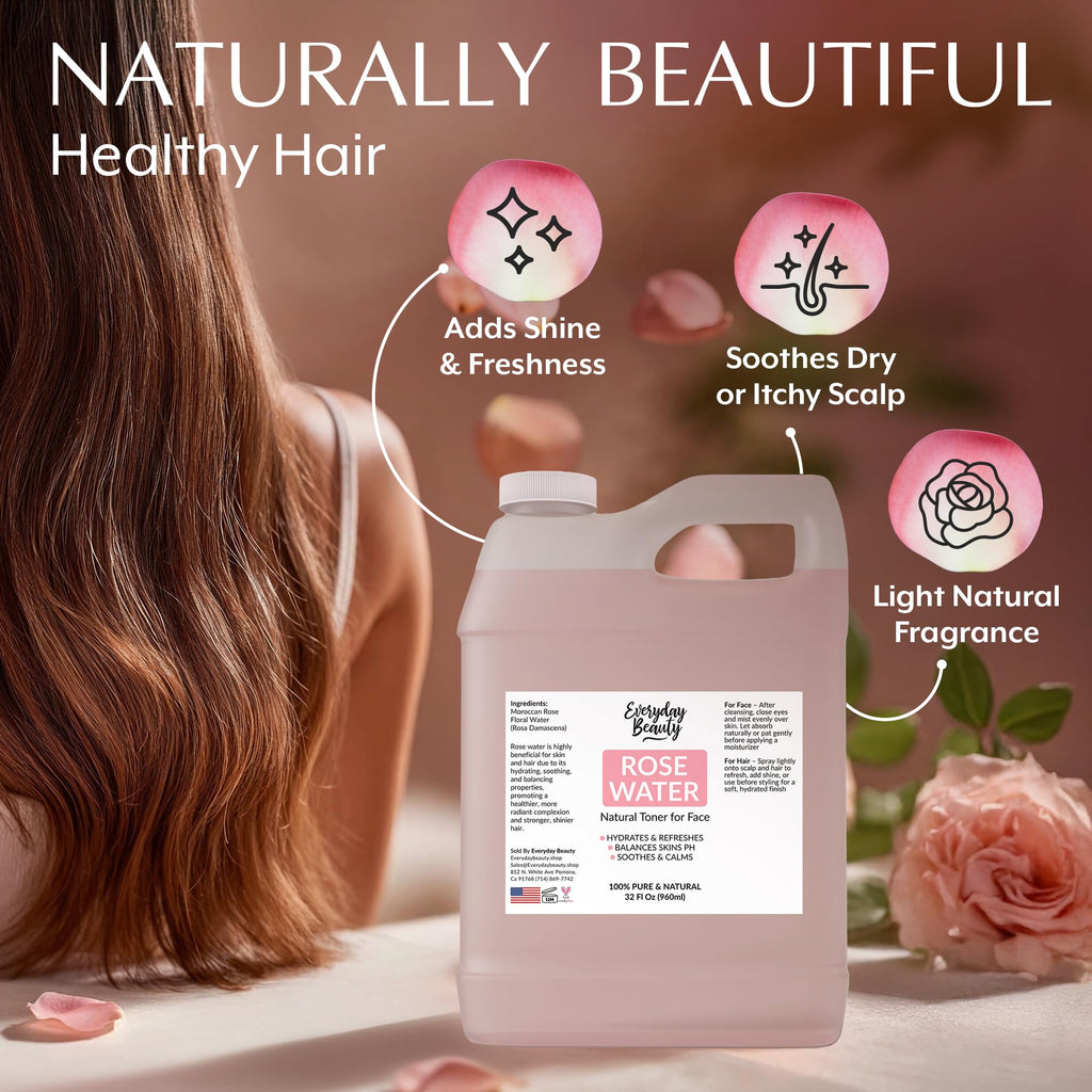 Rose Water Facial Toner - 32oz Bulk Alcohol-Free Vegan All Natural Refreshing for Face and Hair - Uplifts, Calming & Soothing for All Skin Types