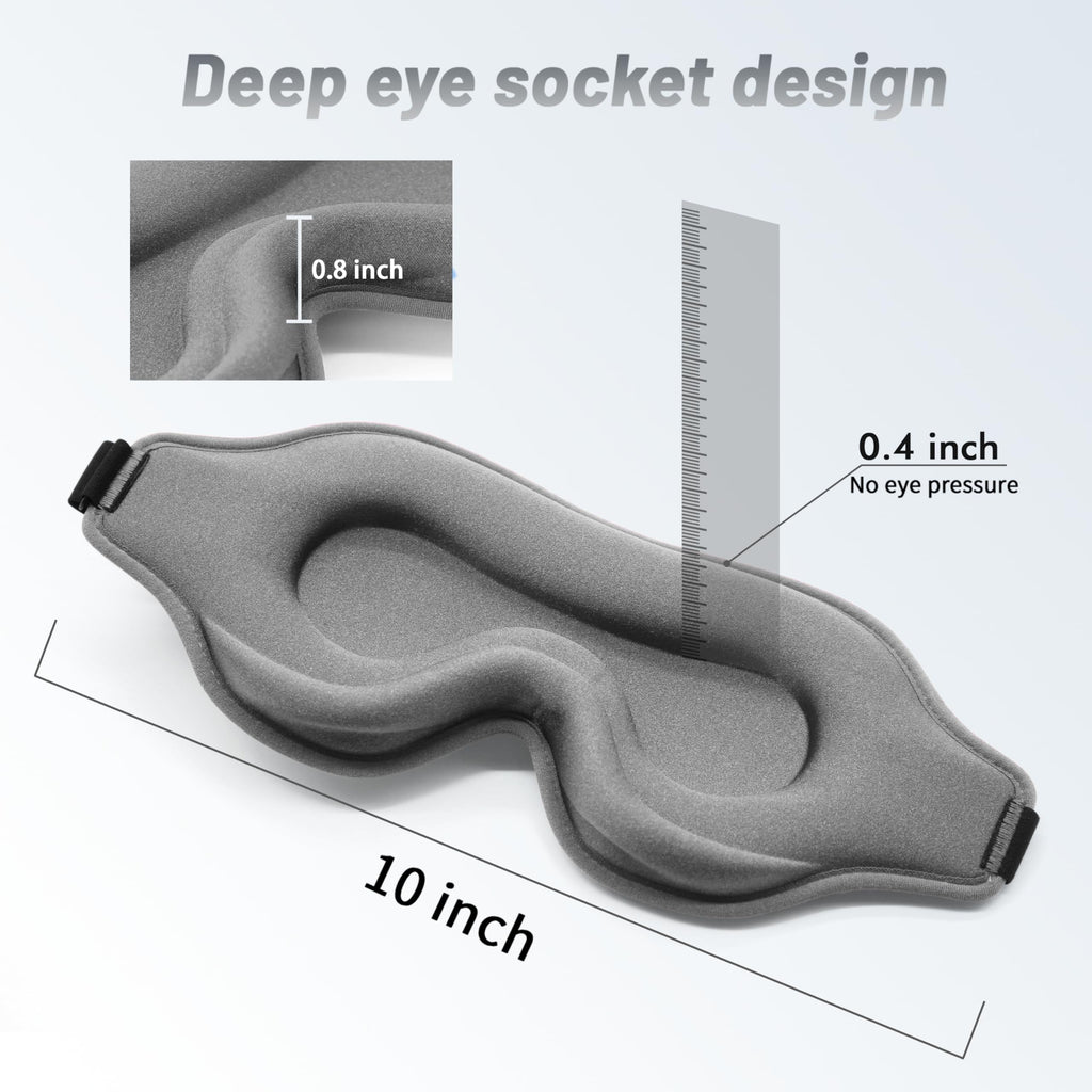 Sleep Eye Mask for Men Women, Sleeping Mask for Side Sleeper, Travel Blackout Night Blindfold Eye Shade Cover with Adjustable Strap(Ash)