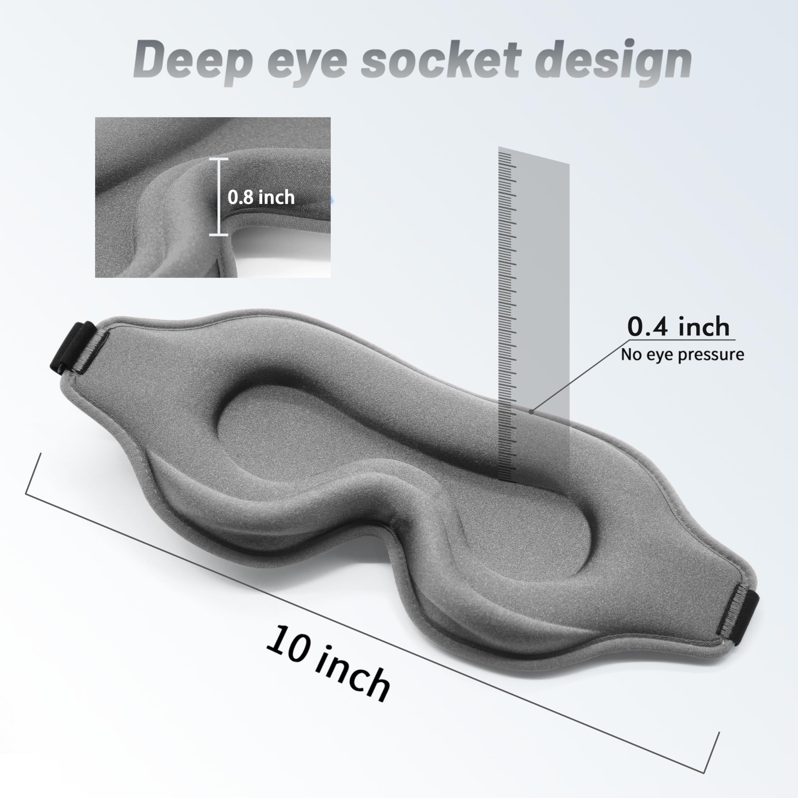 Sleep Eye Mask for Men Women, Sleeping Mask for Side Sleeper, Travel Blackout Night Blindfold Eye Shade Cover with Adjustable Strap(Ash)