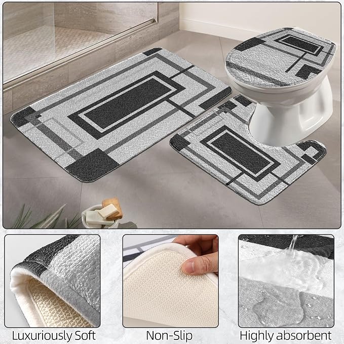 Black and Gold Bathroom Accessories Set - 24PCS with Shower Curtain, Rugs, and Waterproof Curtain Set