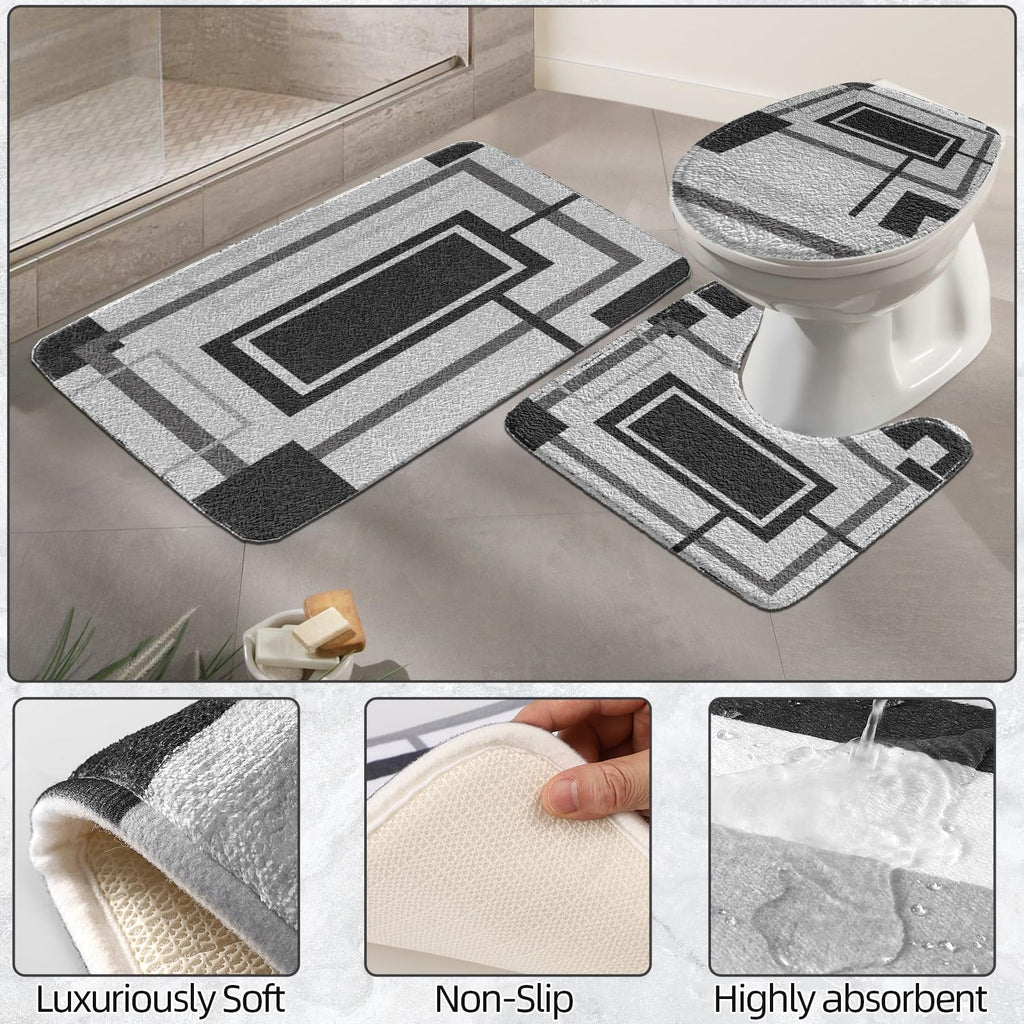 XLHOMO Black and Gold Bathroom Accessories Set - 24PCS with Shower Curtain, Rugs, and Waterproof Curtain Set