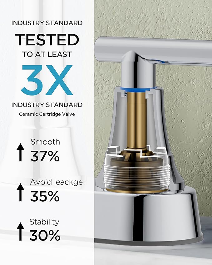 FORIOUS Bathroom Faucets for Sink 3 Hole Chrome, 4 Inch Centerset Bathroom Sink Faucet 2 Handle with Pop-up Drain and Supply Hoses for Vanity RV Laundry Farmhouse