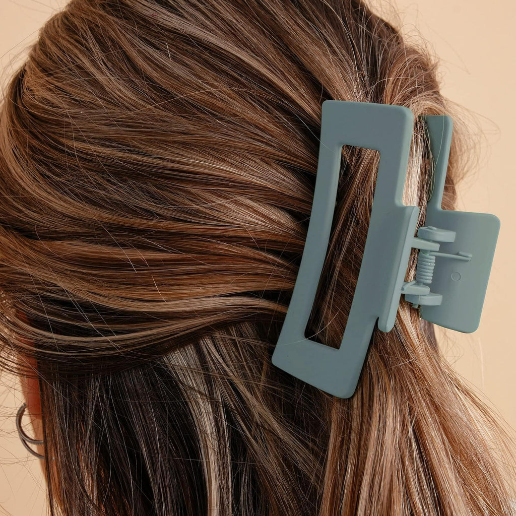 Auseibeely 6 Pack Square Claw Clips for Women Girls,Rectangle Hair Clip 3.35" Medium Non-slip Claw Clips, Strong Hold Matte Jaw Claws for Thin/Medium Hair Banana Jaw Clips Accessories Gift