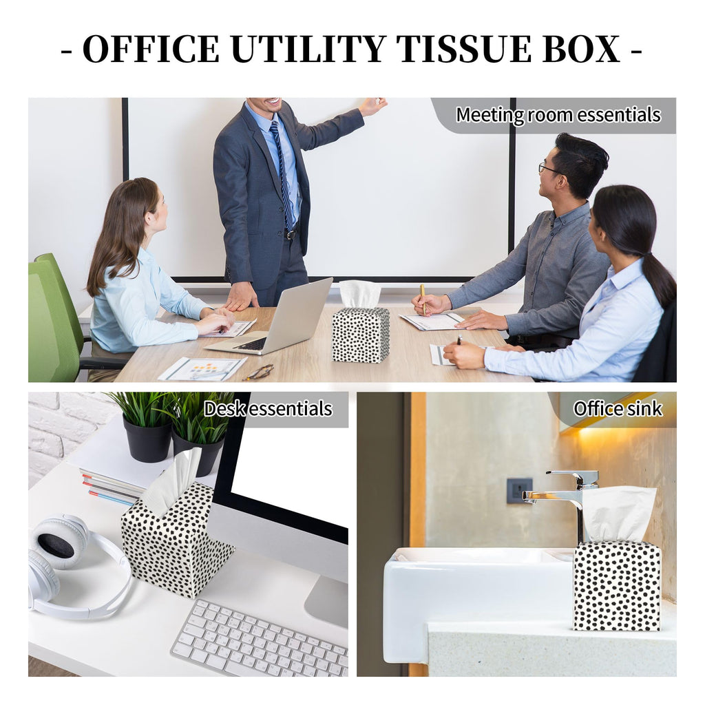 Polka Dot Black Circle Tissue Box Cover Square,Abstract Round Brush Strokes Tissue Box Holder Waterproof Leather Facial Paper Organizer Dispenser for Bathroom Home Car Nightstand Vanity Desk