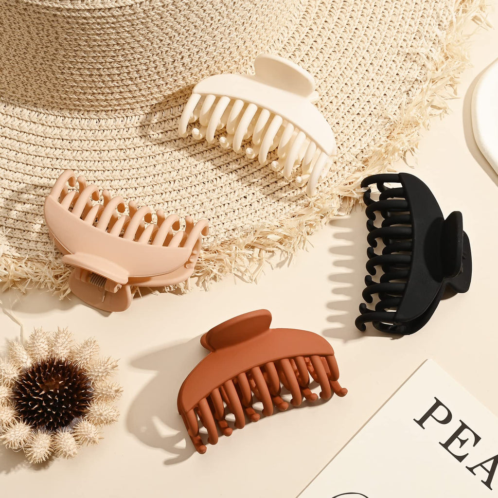 DEEKA 4 PCS Double Row Teeth Hair Claw Clips 2.5" Medium Hair Clips for Thin Hair Small Matte Clips Short Fine Hair Accessories for Women and Girls -Black Brown