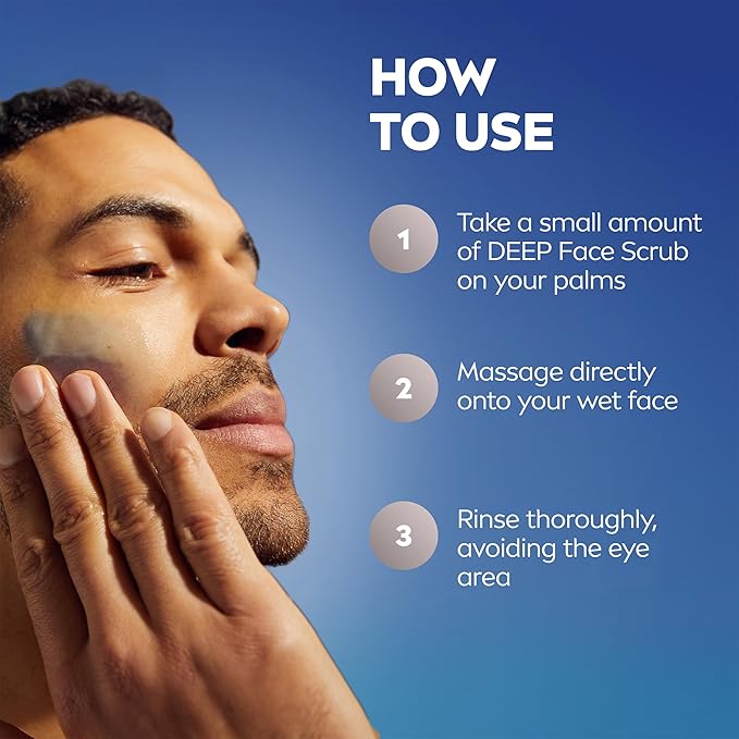 NIVEA MEN Deep Clean Face Wash and Scrub with Natural Charcoal, Exfoliating Face Wash for Men Removes Excess Oil, Dirt and Impurities, Beard Friendly Skin Care, 2.5 Fl Oz Tube, Pack of 3