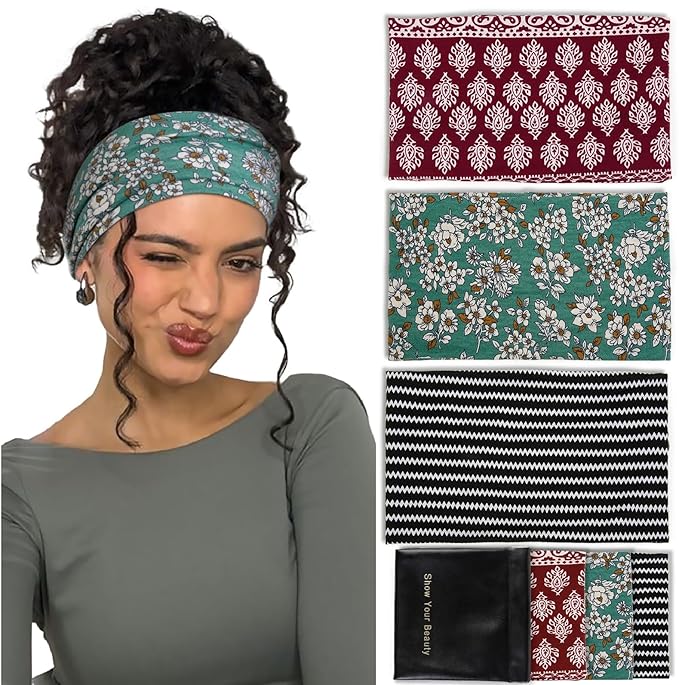 Huachi Wide Headbands for Women Non Slip, Thick Womens Bandana Headbands Boho Elastic Hair Bands for Women's Hair Stretchy Sweat Headband