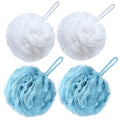 VANZAVANZU Bath Loofah Large 80g Shower Sponge Body Scrubber Mesh Pouf for Men and Women, Set of 4 (Turquoise + White)