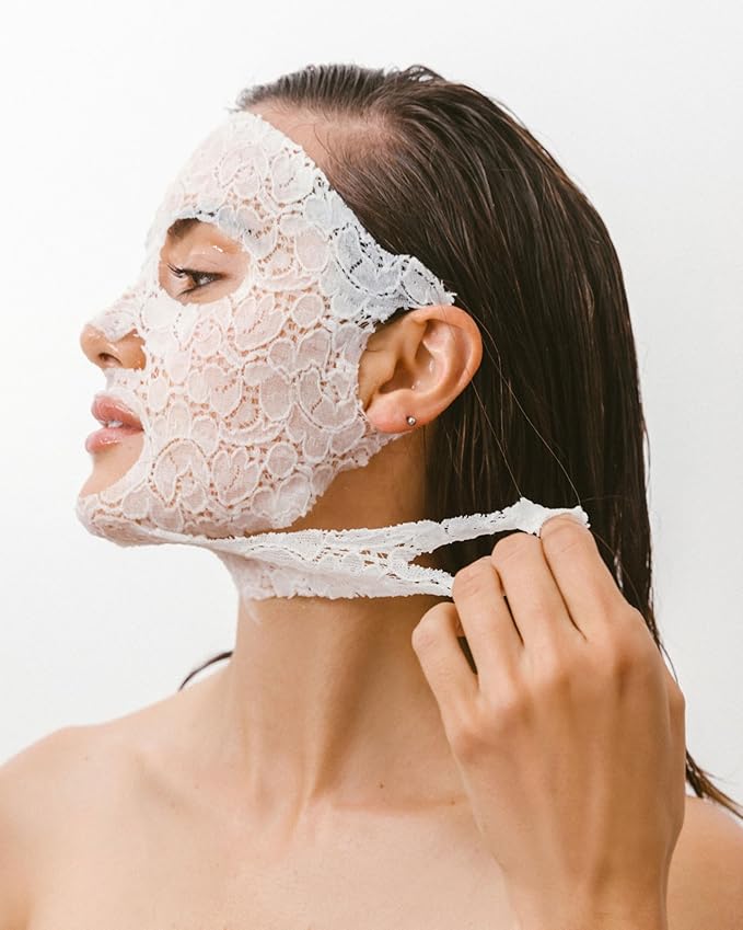 LACE YOUR FACE Patented Compression Facial Mask, AS SEEN ON SHARK TANK, Reusable Biodegradable Cotton Anti Aging Skin Care, Hydrating Rose Water, Single